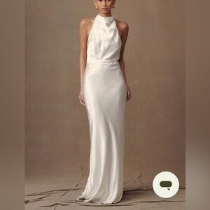 NWT Meshki White Halter Satin Maxi Dress